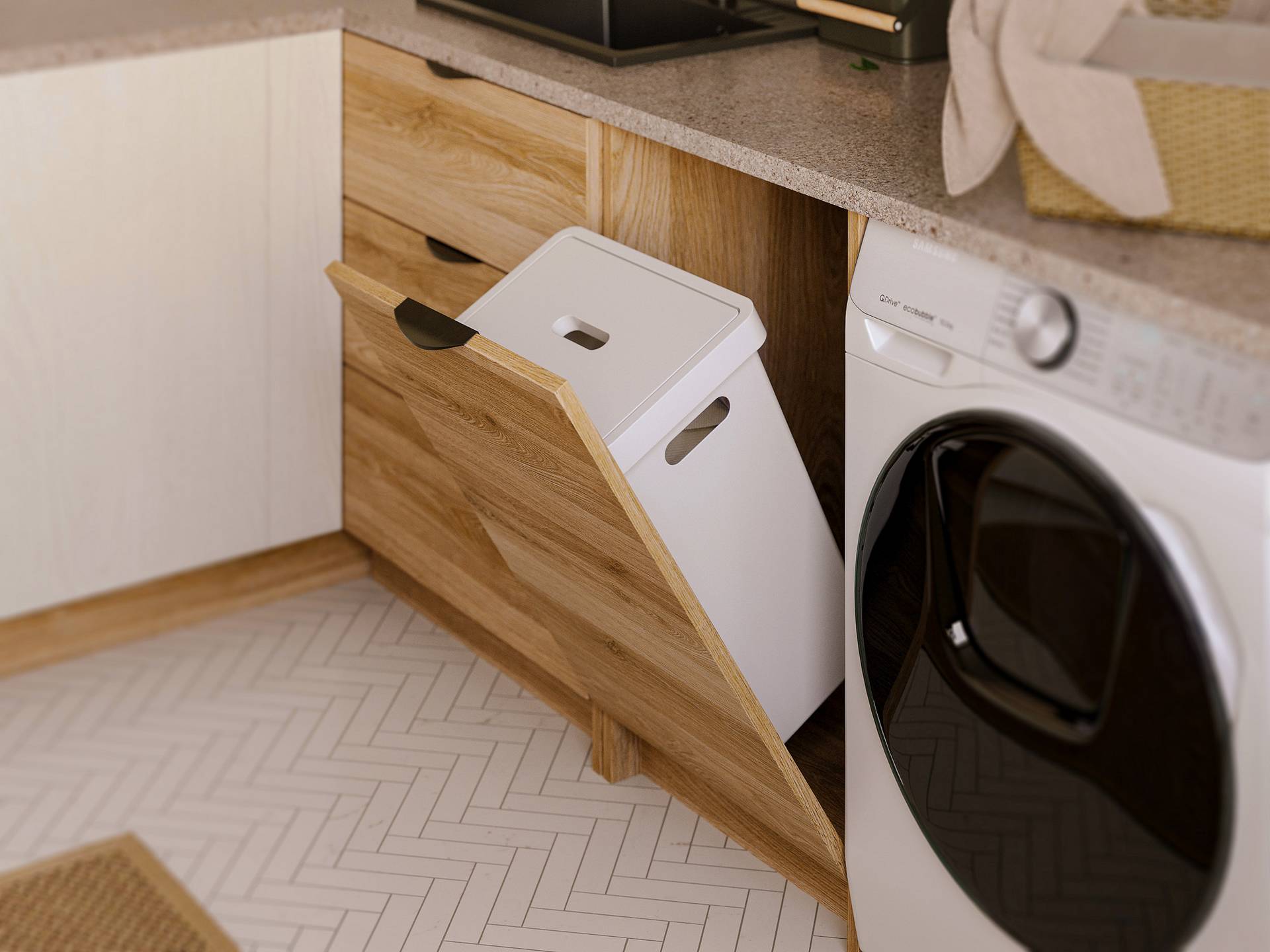 Корзина для белья с крышкой 33л мм Белый TE22.6696.05.013 REJS 