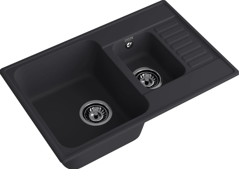 Мойка QUARZ - Черный 740х480х180мм прямоугольный 1,5 чаши БЕЗ СИФОНА GranFest GF-Z21K 
