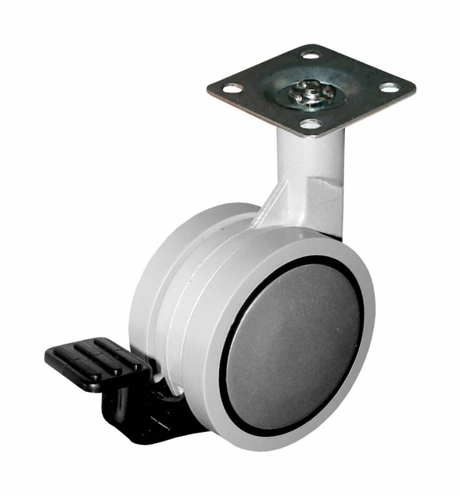 Опора колесная d=60 ОКМ 60 (ОК 60) с металл пятой, мягким ходом, с тормозом серый 