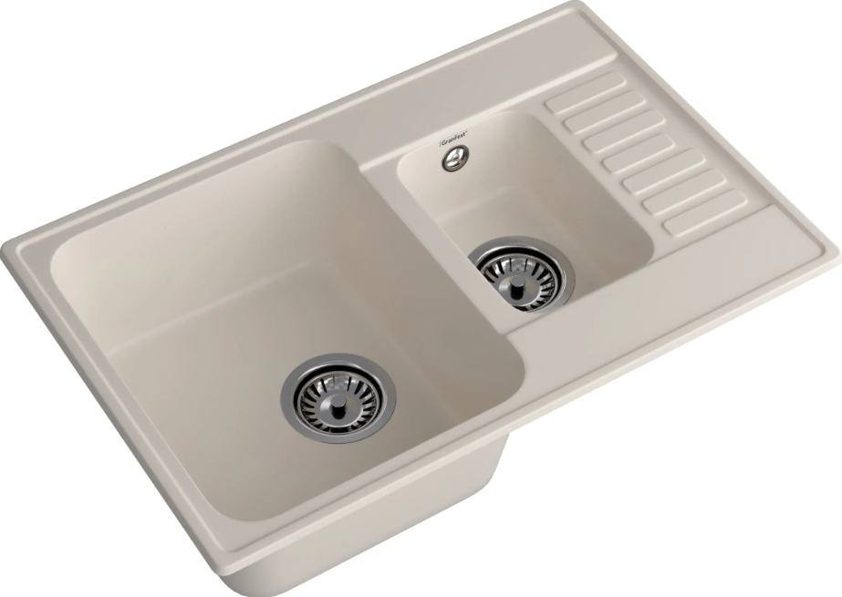 Мойка QUARZ - Белый 740х480х180мм прямоугольный 1,5 чаши БЕЗ СИФОНА GranFest GF-Z21K 