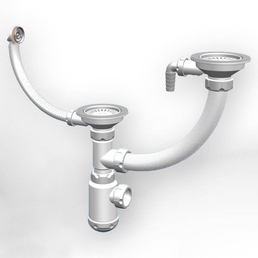 Сифон двойной для 2х чашевых моек C.Н.391-11-01Р QUARZ GranFest