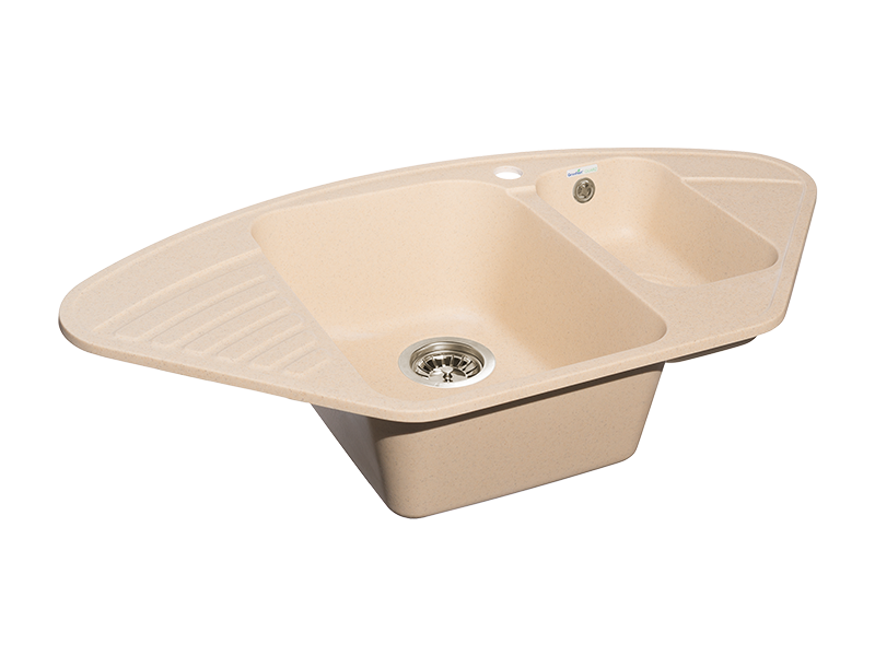 Мойка QUARZ - Бежевый 930х500х180мм угловой 1,5 чаши БЕЗ СИФОНА GranFest GF-Z14 
