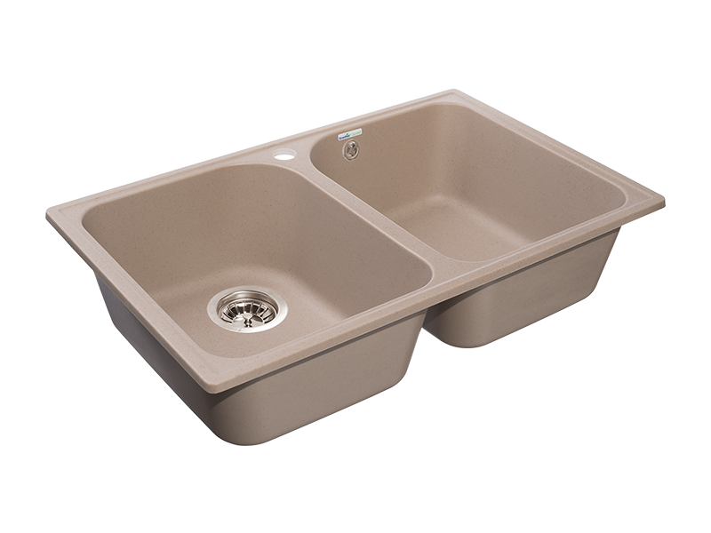 Мойка QUARZ - Песочный 740х480х180мм прямоугольный 2 чаши БЕЗ СИФОНА GranFest GF-Z15 