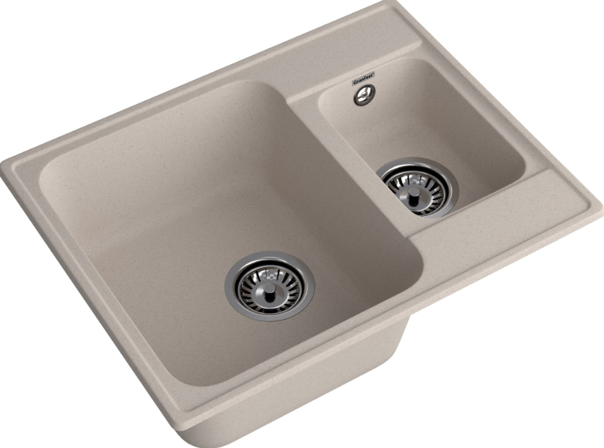 Мойка QUARZ - Песочный 620х480х180мм прямоугольный 1,5 чаши БЕЗ СИФОНА GranFest GF-Z09 