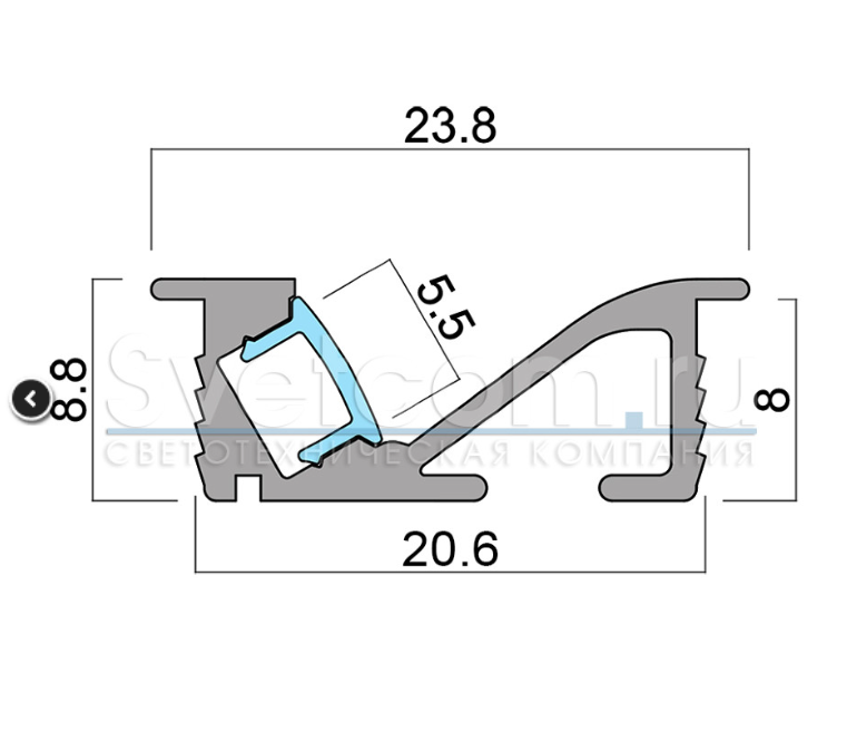 Профиль для светодиодной ленты с рассеивателем врезной 3м 23,8х8,8х3000мм черный 2409 Е 