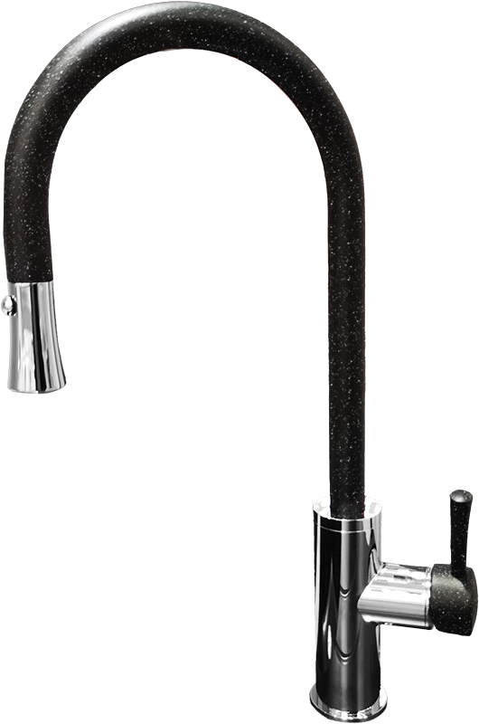 7652 Смеситель 7652 с выдвижной лейкой D-35 мм Черный Г-образный - GranFest 