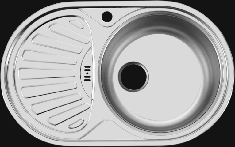 Мойка Фаворит - Глянец 770х480х190мм овальный 1 чаша Правая 0,8 мм (большой слив) БЕЗ СИФОНА UKINOX 