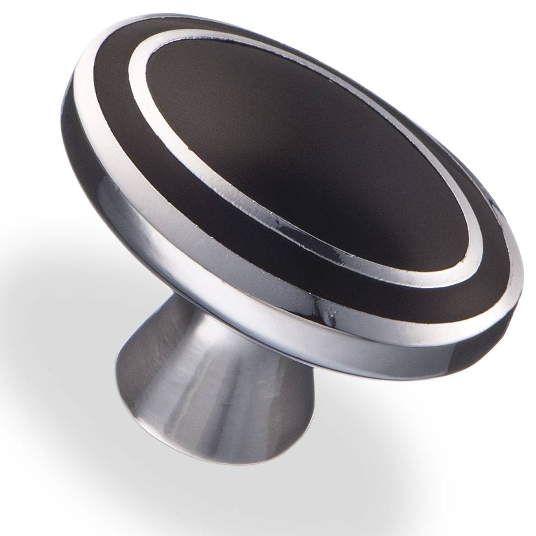 6115-J Ручка кнопка Хром + черный Керамика KERRON