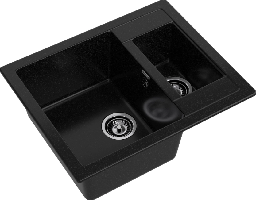 Мойка QUADRO - Черный 610х500х200мм прямоугольный 1,5 чаши GranFest Q-610K черный 