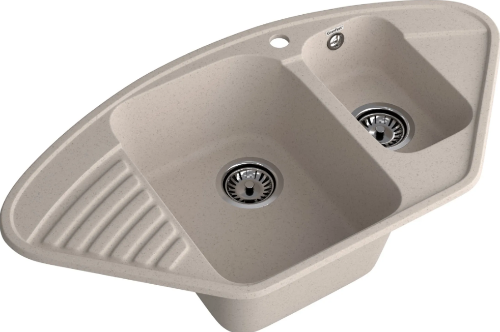 Мойка QUARZ - Песочный 930х500х180мм угловой 1,5 чаши БЕЗ СИФОНА GranFest GF-Z14 