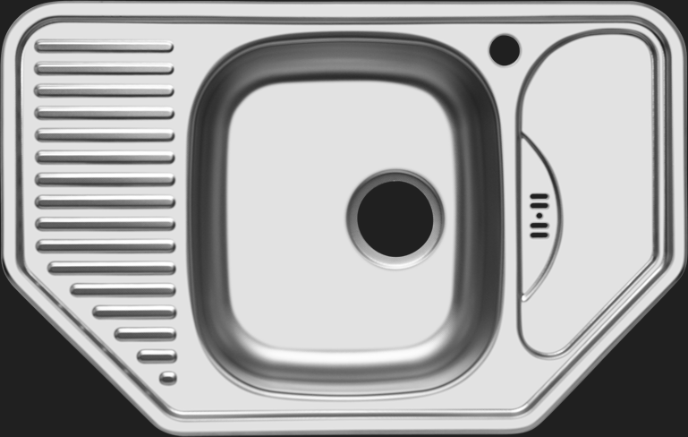 Мойка Комфорт - Глянец 777х488х190мм угловой 1 чаша 0,8 мм (большой слив) БЕЗ СИФОНА UKINOX СОР777.4