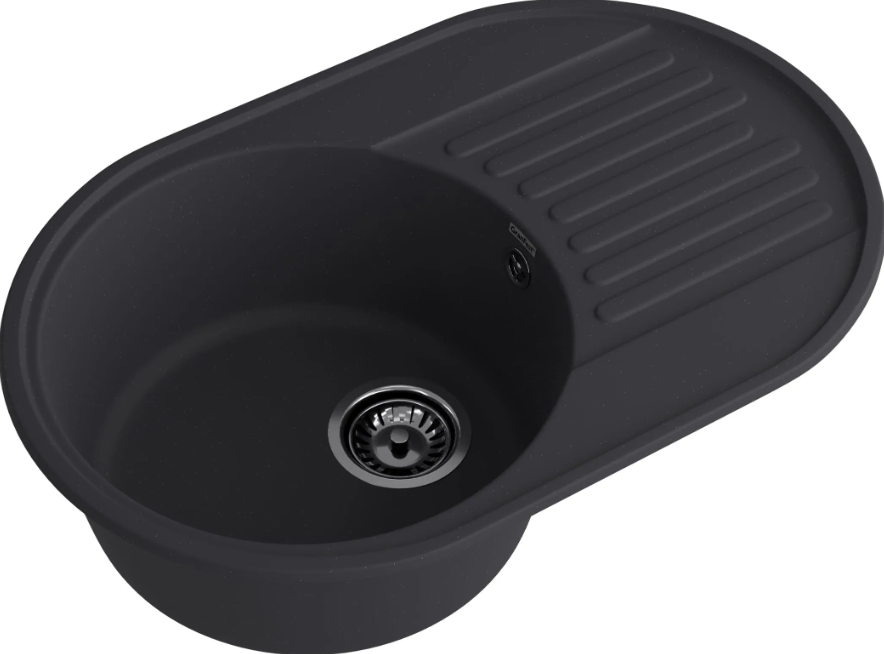 Мойка QUARZ - Черный 740х480х180мм овальный 1 чаша БЕЗ СИФОНА GranFest GF-Z18 