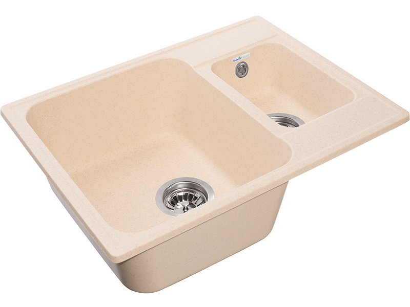 Мойка QUARZ - Бежевый 620х480х180мм прямоугольный 1,5 чаши БЕЗ СИФОНА GranFest GF-Z09 