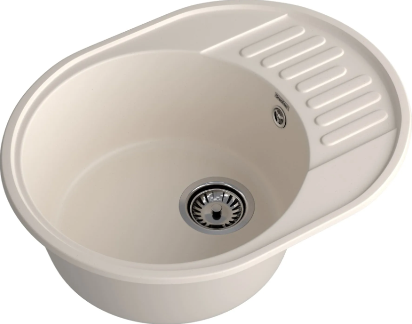 Мойка QUARZ - Белый 620х480х180мм овальный 1 чаша БЕЗ СИФОНА GranFest GF-Z58 