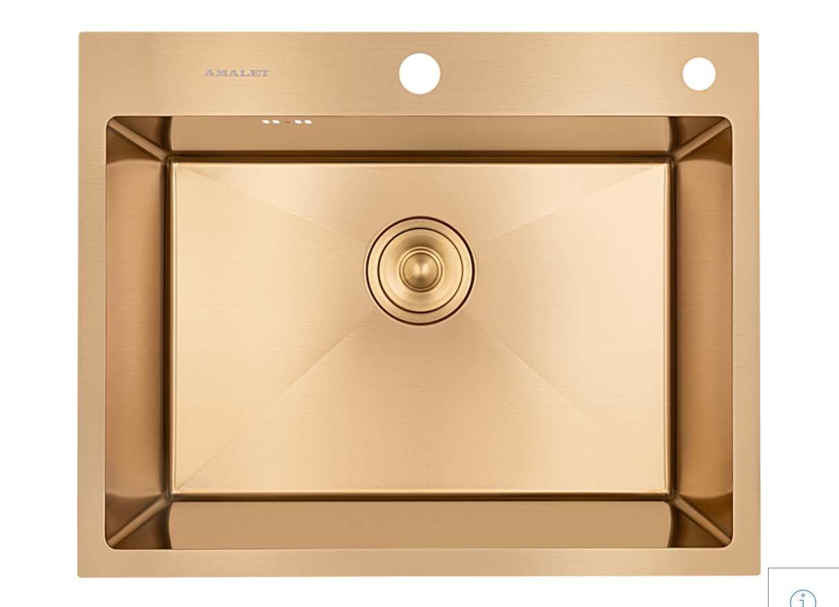 Мойка Amalet - Золото 600х480х220мм прямоугольный 1 чаша 1,2мм с сифоном Amalet 60*48 GL 