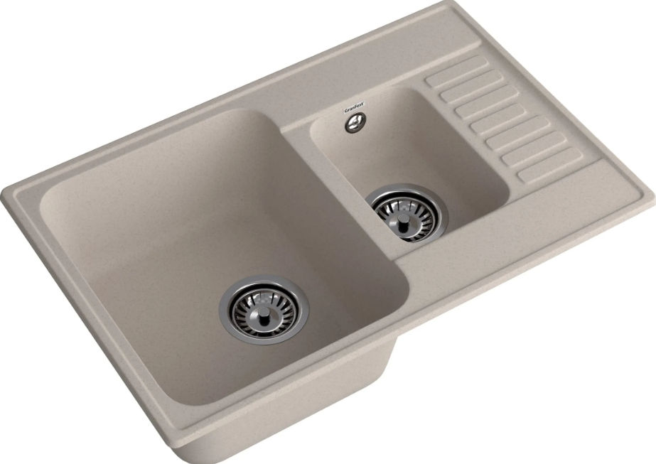 Мойка QUARZ - Песочный 740х480х180мм прямоугольный 1,5 чаши БЕЗ СИФОНА GranFest GF-Z21K 