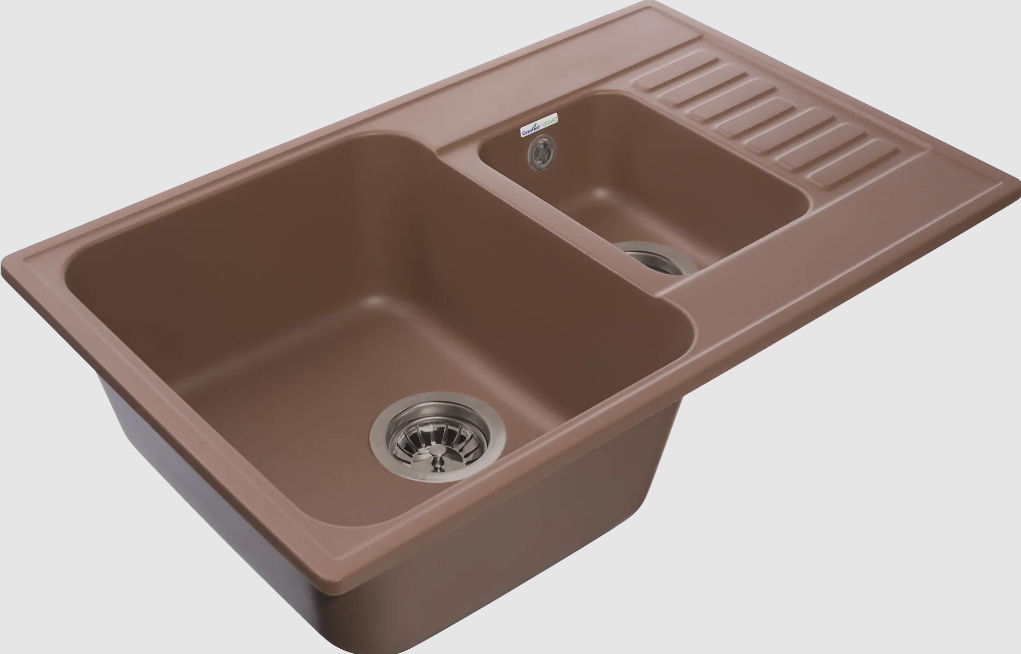 Мойка QUARZ - Терракот 740х480х180мм прямоугольный 1,5 чаши БЕЗ СИФОНА GranFest GF-Z21K 