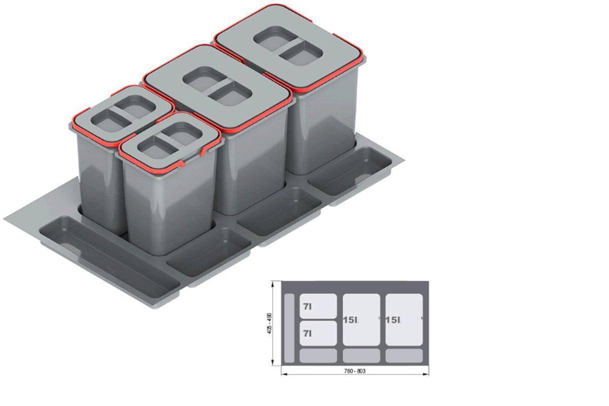 Система мусорных ведер 900 мм б/выдвижения 44 л. серый REJS WE14.1826.05.049 