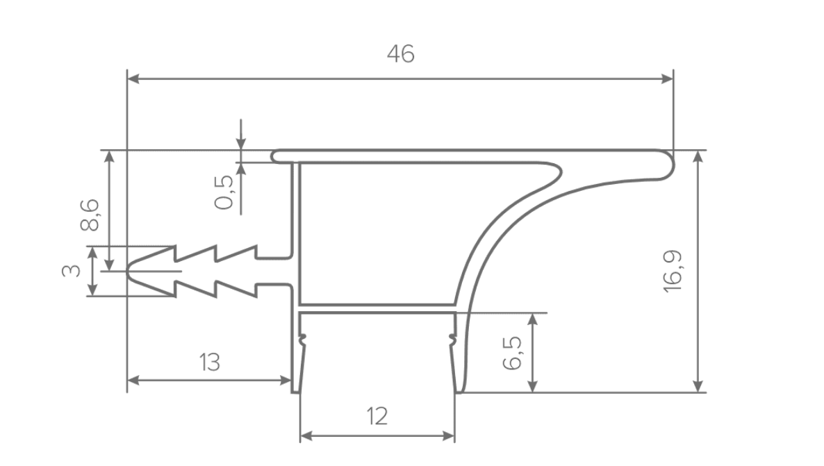 02.0493  Ручка профиль Gola-X, с подсветкой для верхних баз 5000мм Золото Матовое Металл AQ