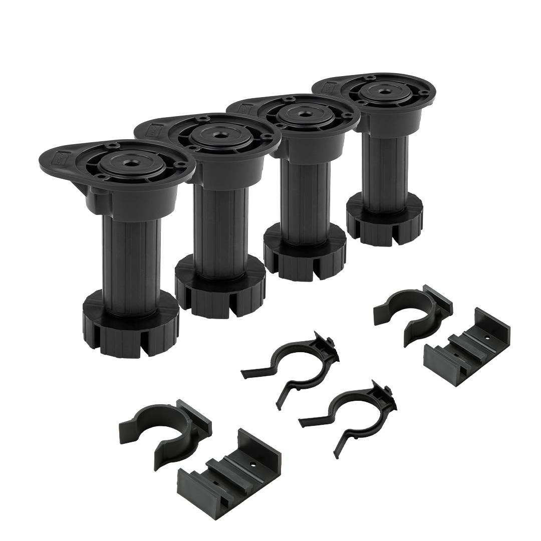 Комплект из 4 разборных, регулируемых опор с клипсами 100 мм черный 