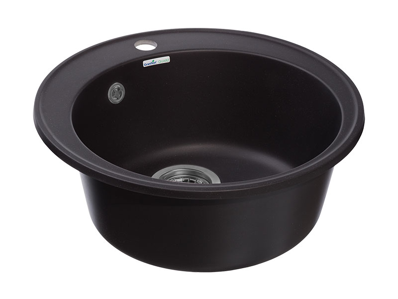 Мойка QUARZ - Черный 480х480х180мм круглый 1 чаша БЕЗ СИФОНА GranFest GF-Z08 