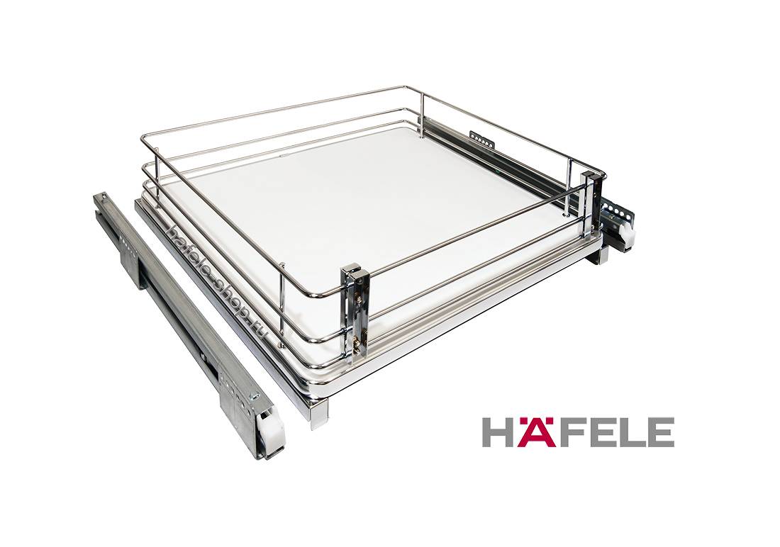 Корзина выкатная 600 мм бок. крепл. / к фасаду Хром с доводчиком 549.07.807 Hafele 
