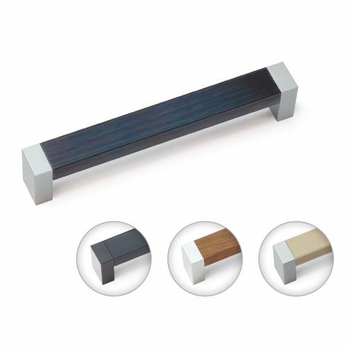 С18 Ручка скоба 128 мм Хром + ясень темный Пластик Алди