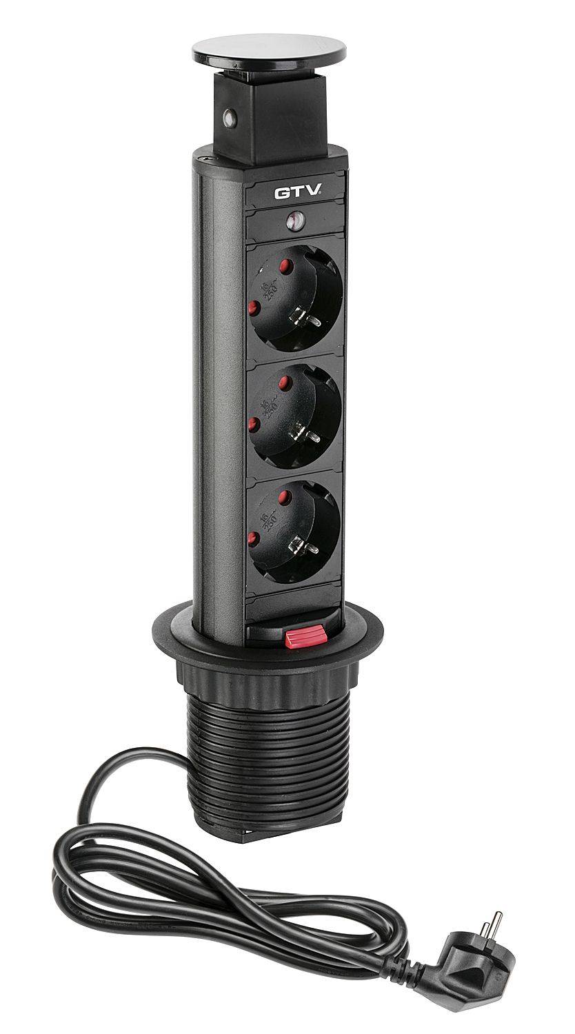 Удлинитель для офиса 3 гнезда d-60 мм Черный GTV AE-BPW3S60-20 