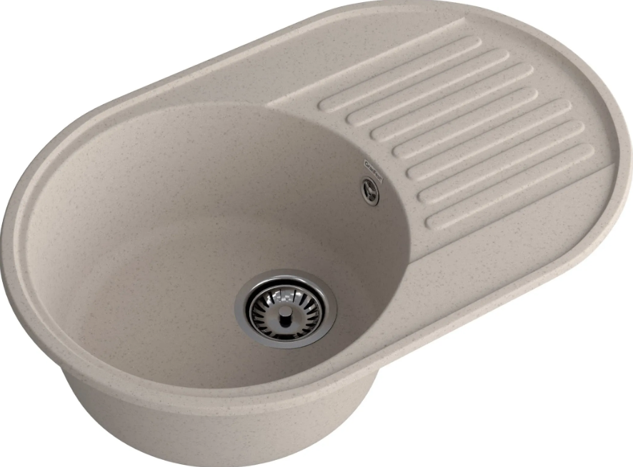 Мойка QUARZ - Песочный 740х480х180мм овальный 1 чаша БЕЗ СИФОНА GranFest GF-Z18 