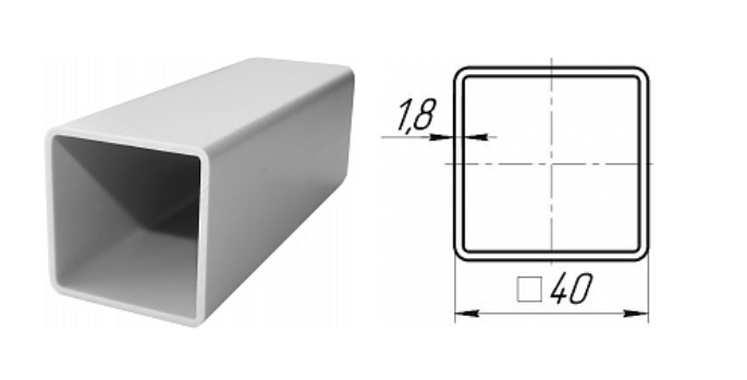 Труба серый 40х40 квадратная пластик 3000мм 