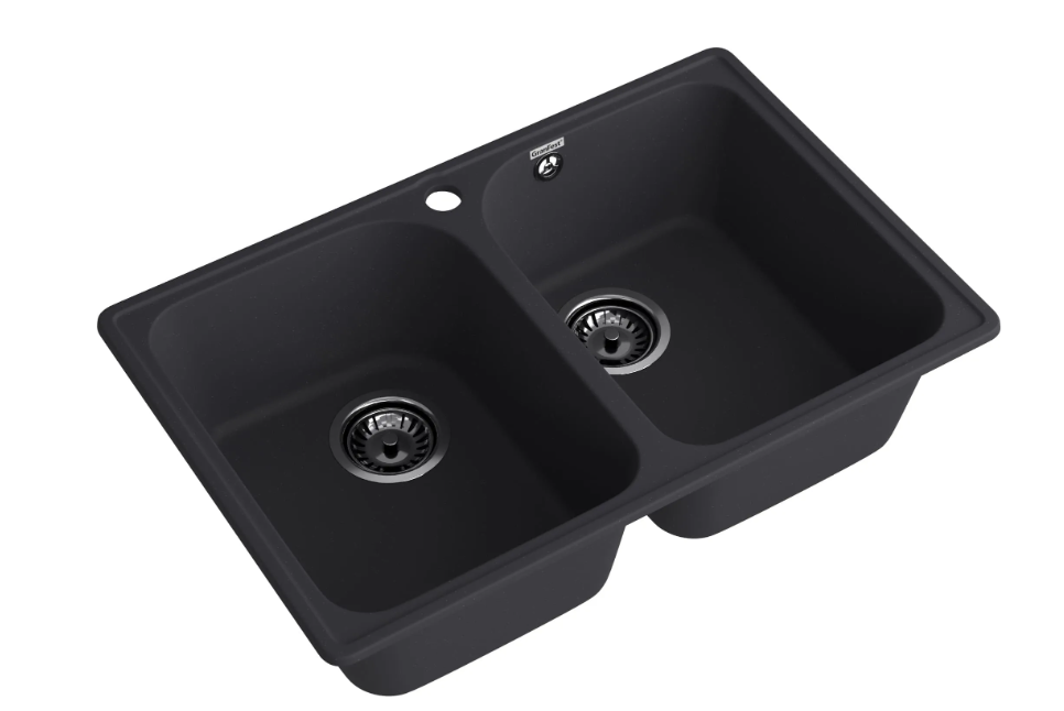 Мойка QUARZ - Черный 740х480х180мм прямоугольный 2 чаши БЕЗ СИФОНА GranFest GF-Z15 