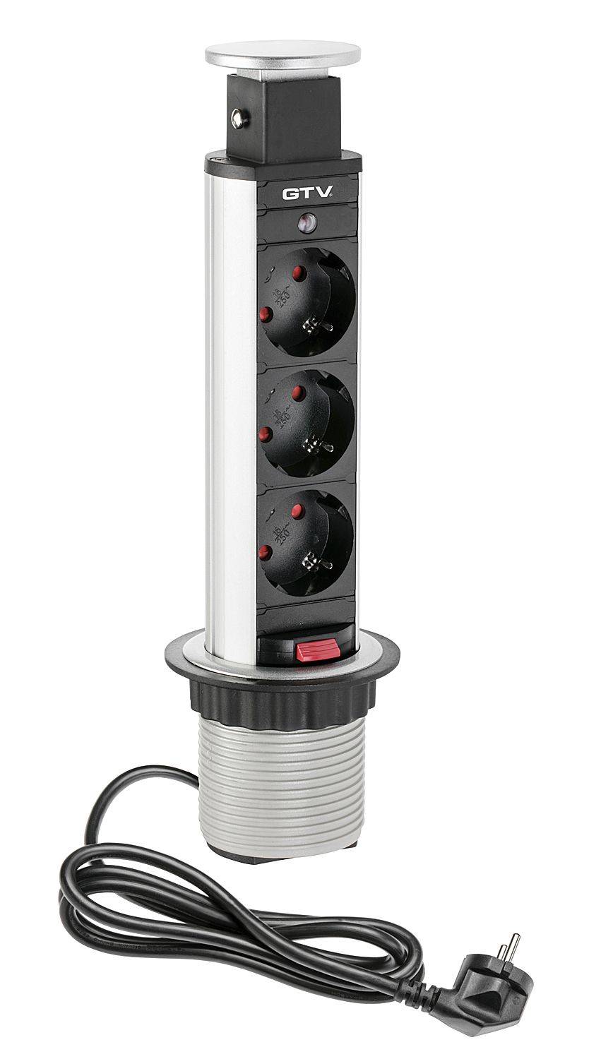 Удлинитель для офиса 3 гнезда d-60 мм Серый GTV AE-BPW3S60-80 