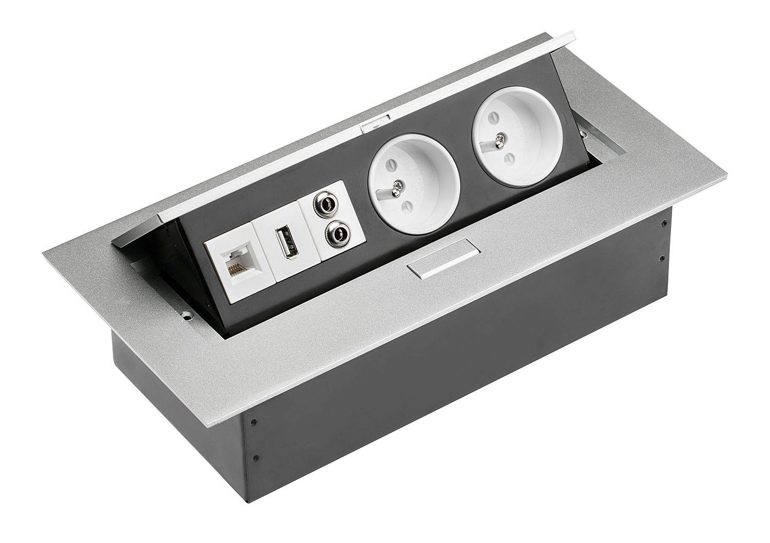 Удлинитель прямоугольный 2 гнезда 1 USB Алюминий GTV AE-PB02GU-53 