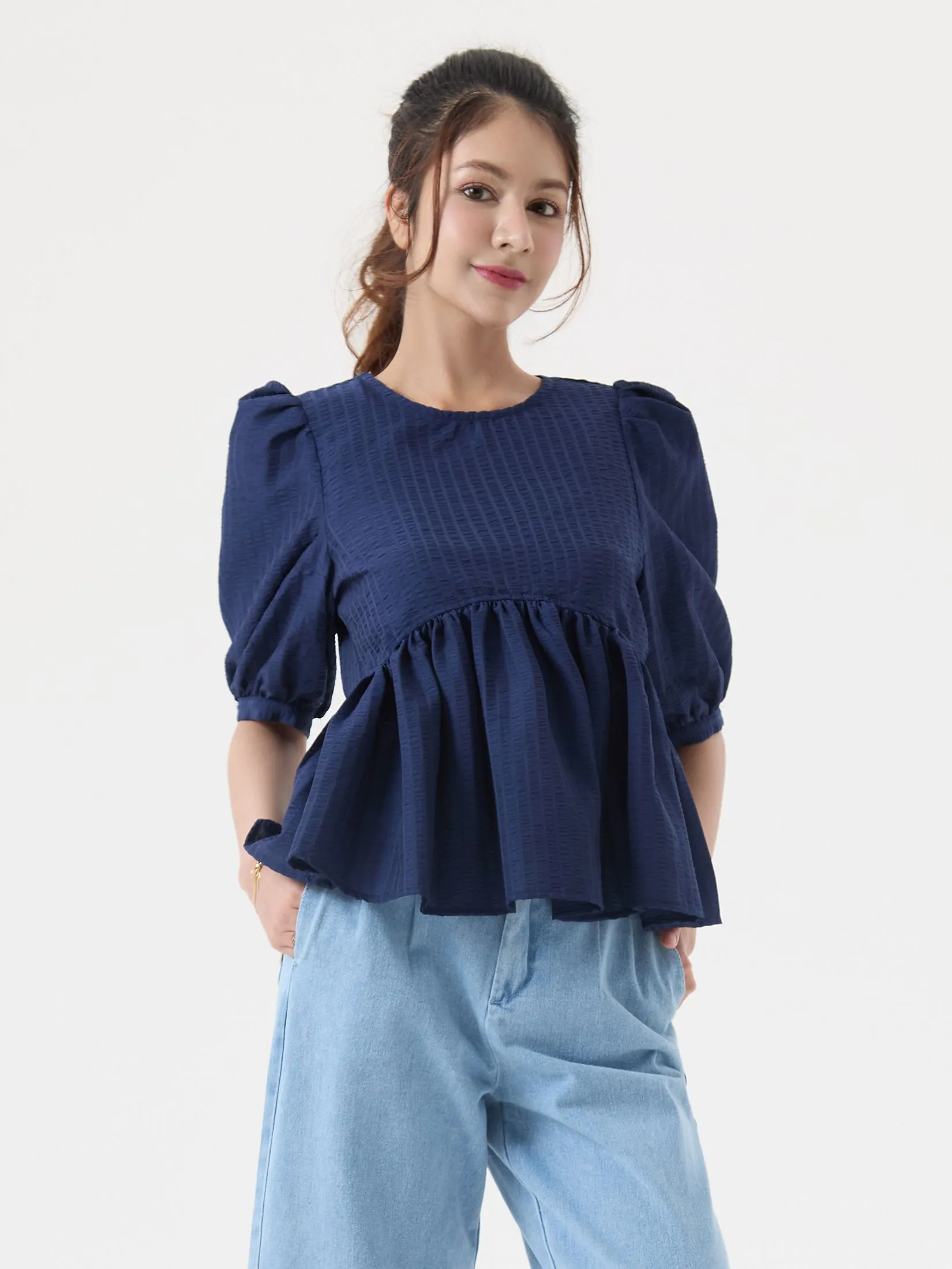 EP Peplum Blouse Woman Navy Blue EP Peplum Blouse Woman Navy Blue