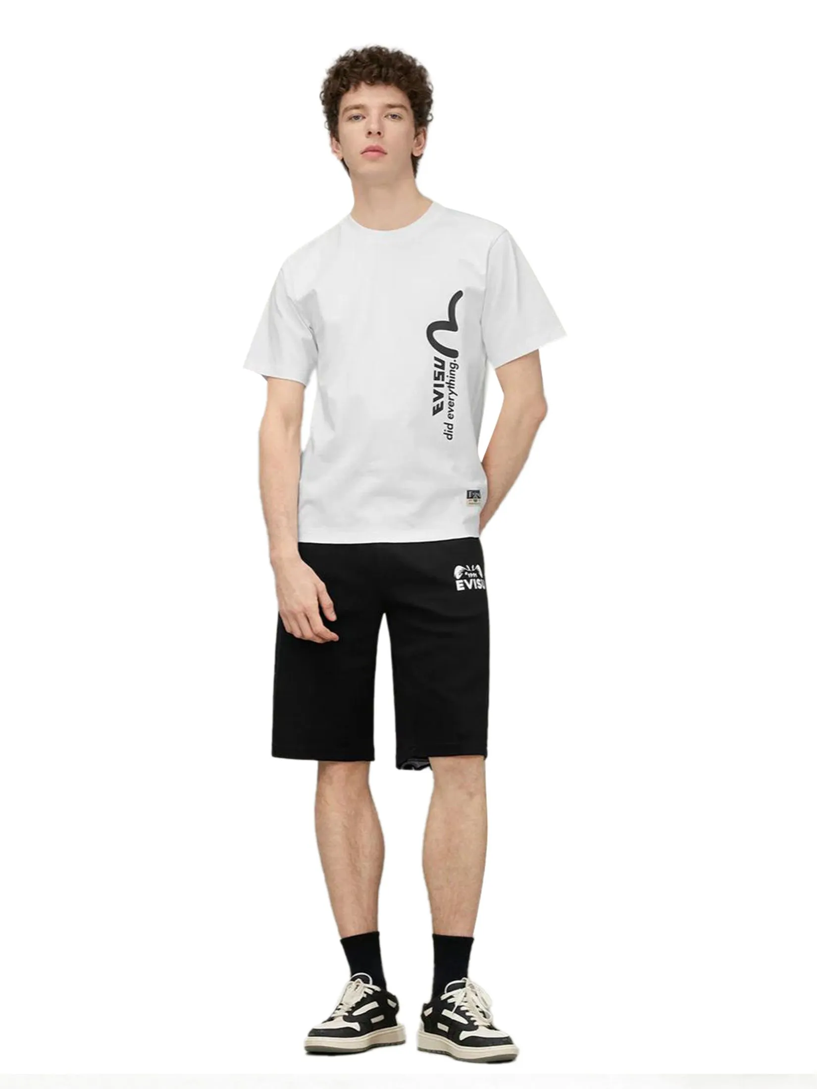 EVISU Men T-Shirt Logo and Slogan Print Regular Fit EVISU Men T-Shirt Logo and Slogan Print Regular Fit
