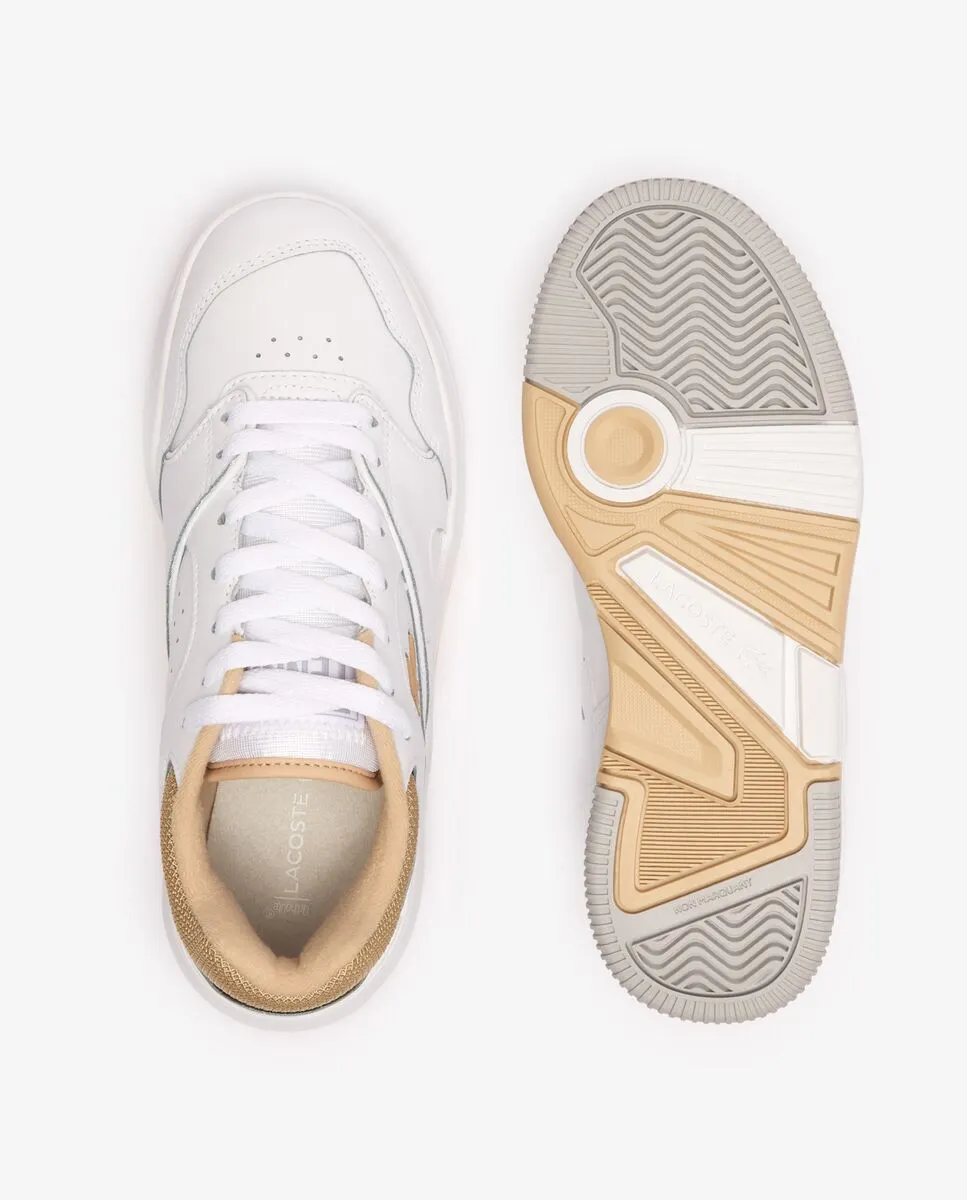 LACOSTE Women’s Lineshot Contrasted Collar Leather Trainers White LACOSTE Women’s Lineshot Contrasted Collar Leather Trainers White