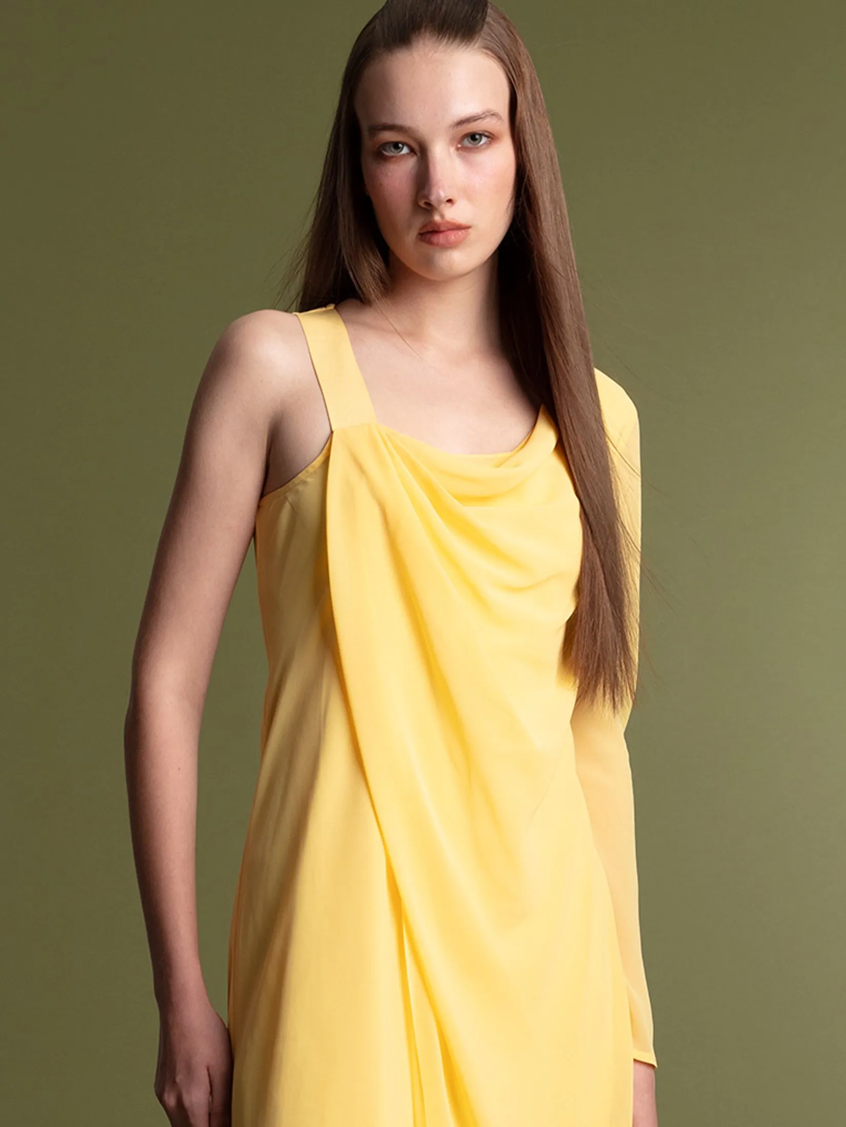 ARCHIVE026 Sheer Asymmetric Dress In Yellow ARCHIVE026 Sheer Asymmetric Dress In Yellow