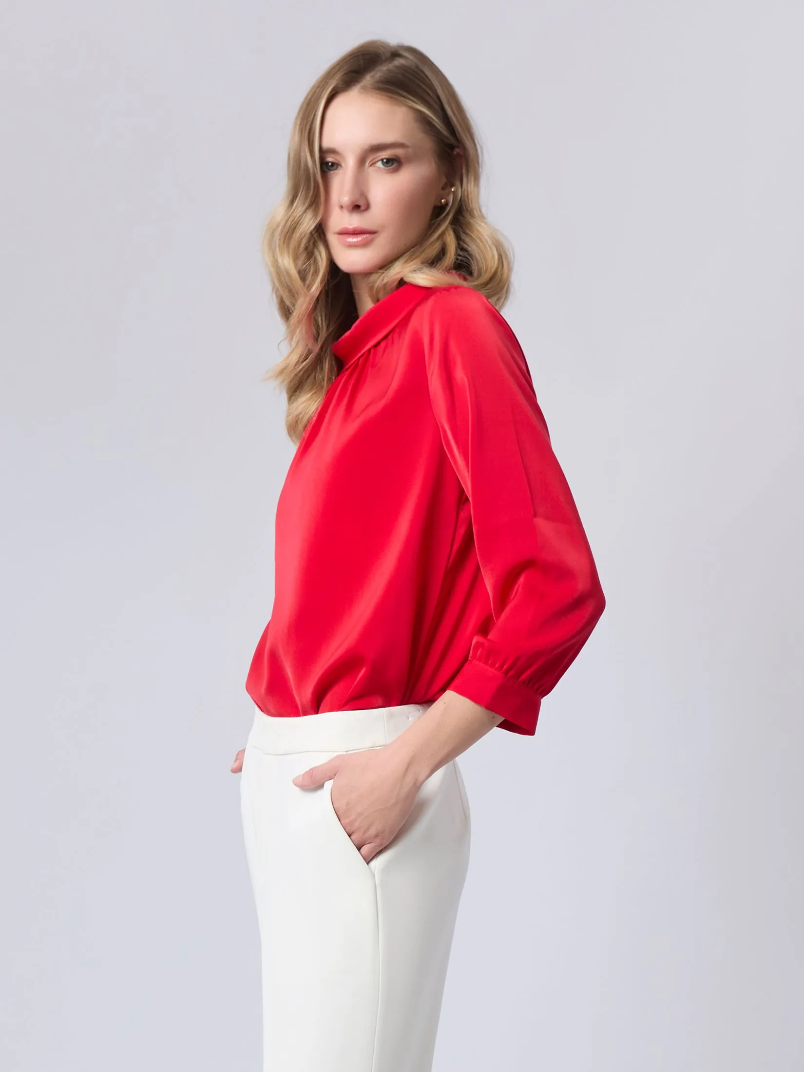 ESPADA Three Quarter Sleeve Blouse Women Red ESPADA Three Quarter Sleeve Blouse Women Red