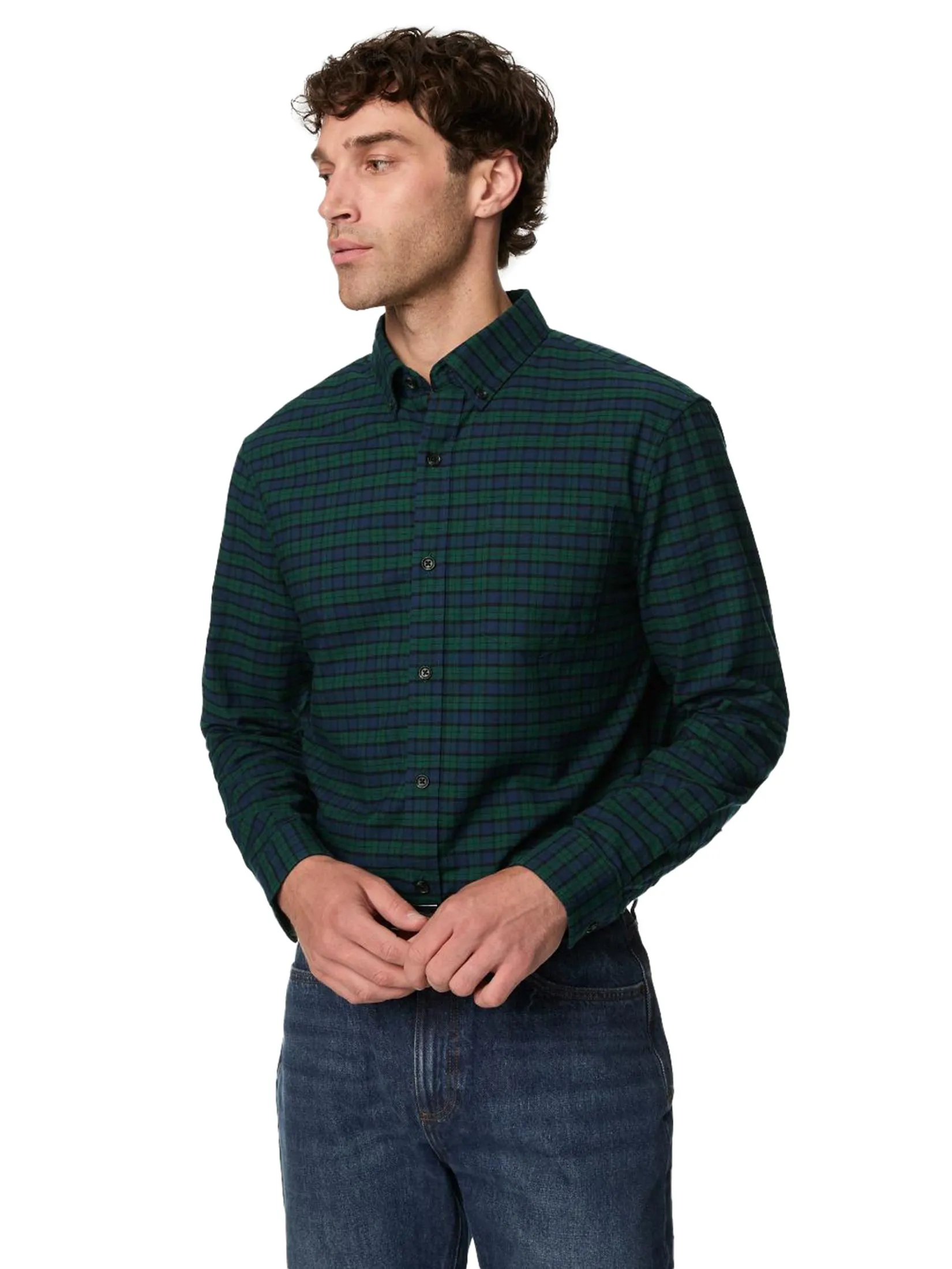MARKS & SPENCER Men Shirt Easy Iron Pure Cotton Check Oxford MARKS & SPENCER Men Shirt Easy Iron Pure Cotton Check Oxford