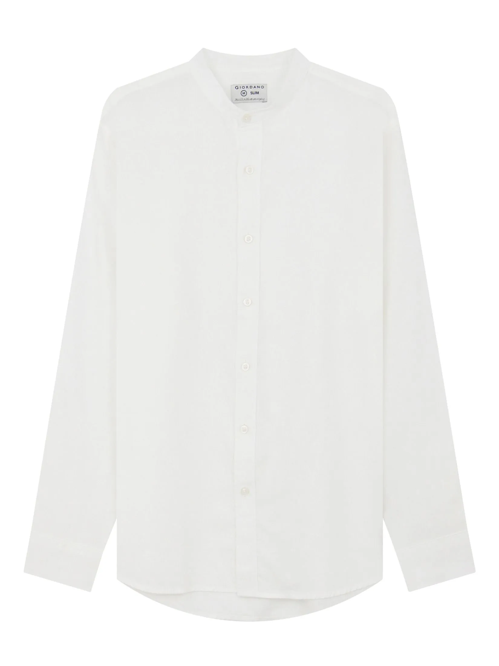 GIORDANO Men's Slim Mandarin Collar Linen Shirt Signature White GIORDANO Men's Slim Mandarin Collar Linen Shirt Signature White
