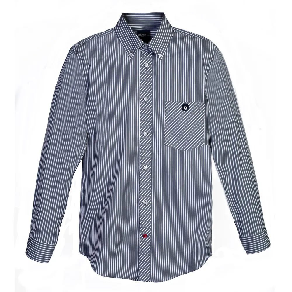 BROWNE & CO. Grey Stripe Button Down Collar Long Sleeves Shirt BROWNE & CO. Grey Stripe Button Down Collar Long Sleeves Shirt