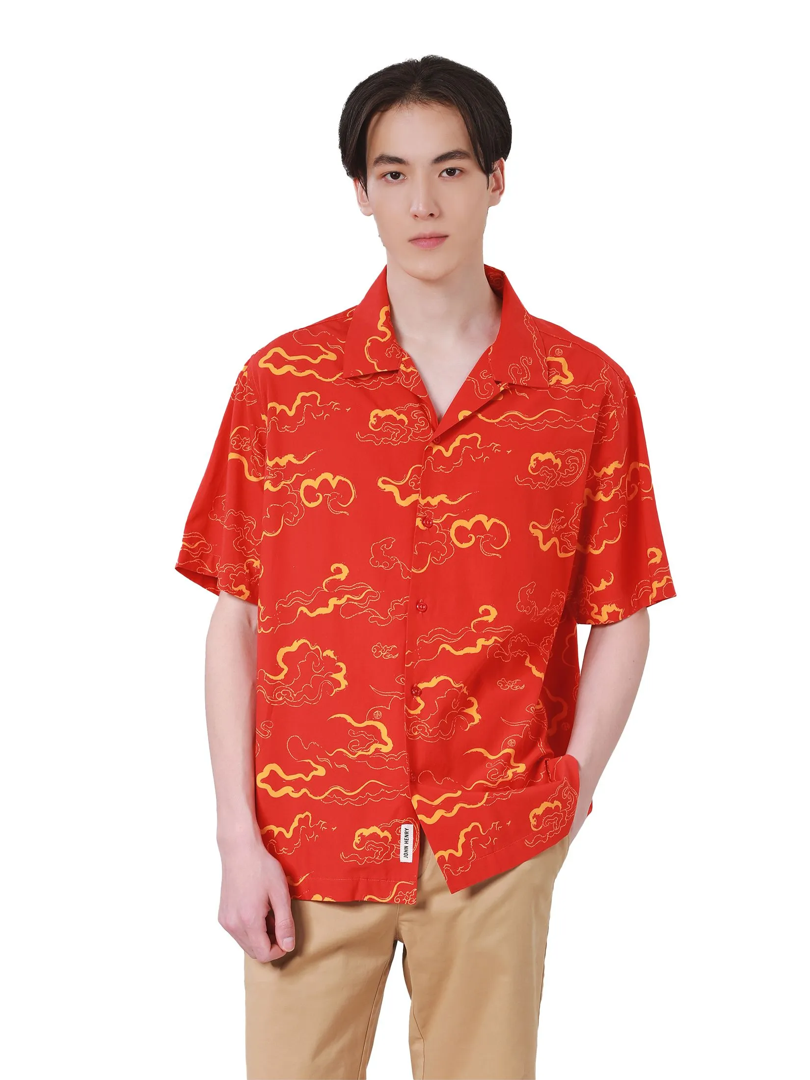 JOHN HENRY Men's Short Sleeves Shirts (Relaxed Fit) CHINESE NEW YEAR Red JOHN HENRY Men's Short Sleeves Shirts (Relaxed Fit) CHINESE NEW YEAR Red