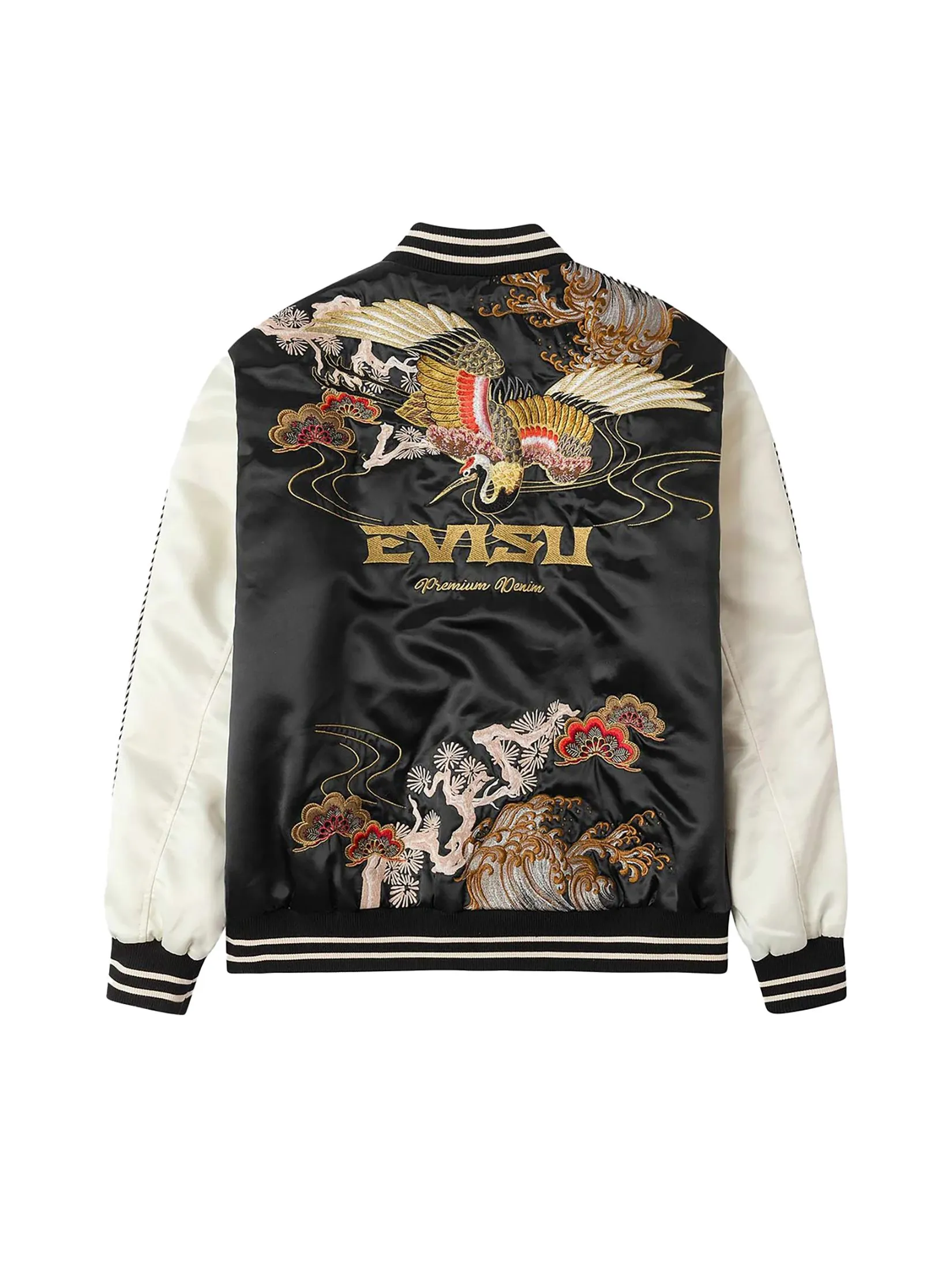 EVISU Men Jacket Crane Embroidery Regular Fit Souvenior Black EVISU Men Jacket Crane Embroidery Regular Fit Souvenior Black