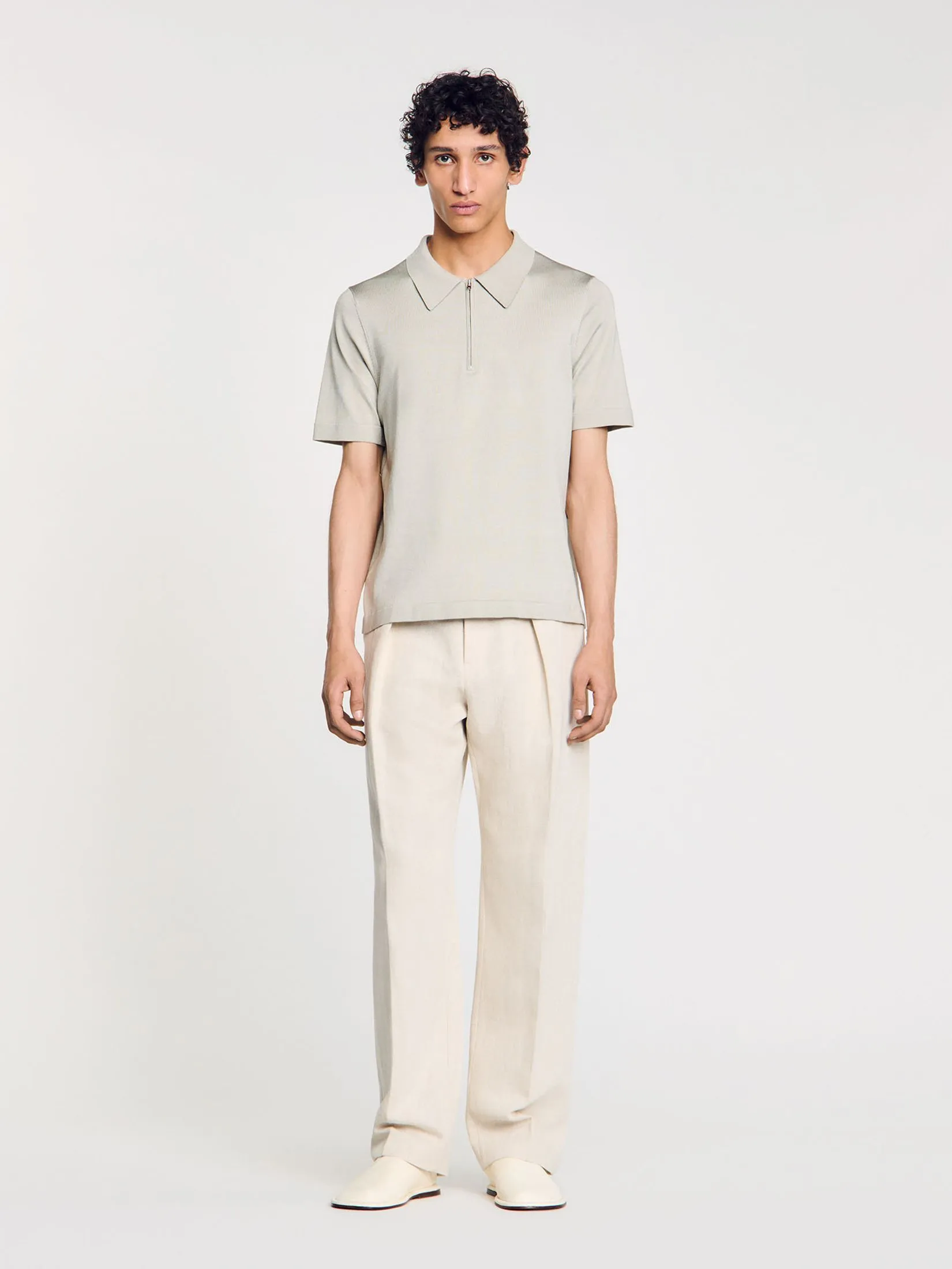 SANDRO Knitted Polo Shirt With Zip Collar SANDRO Knitted Polo Shirt With Zip Collar