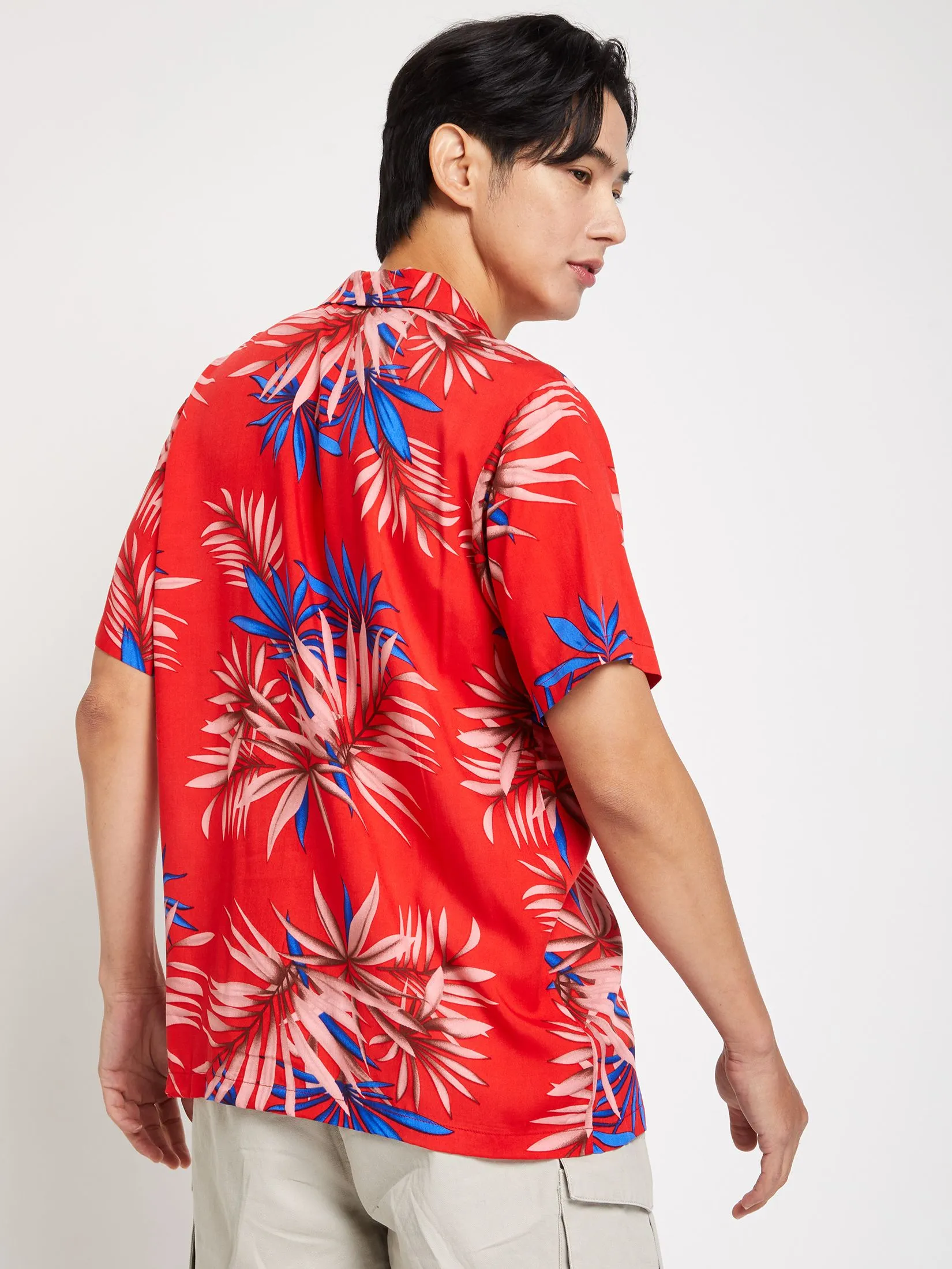PACIFIC UNION Men Hawaii Shirt Short Sleeves Red PACIFIC UNION Men Hawaii Shirt Short Sleeves Red
