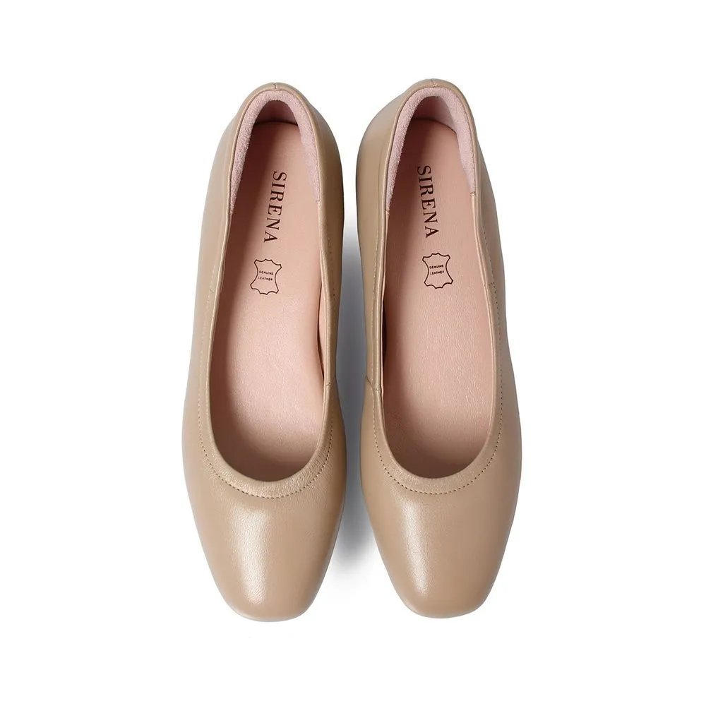 Sirena Beige Leather Court Shoes Rounded Toe Blocked Heel 1.5 inch Ariel Sirena Beige Leather Court Shoes Rounded Toe Blocked Heel 1.5 inch Ariel