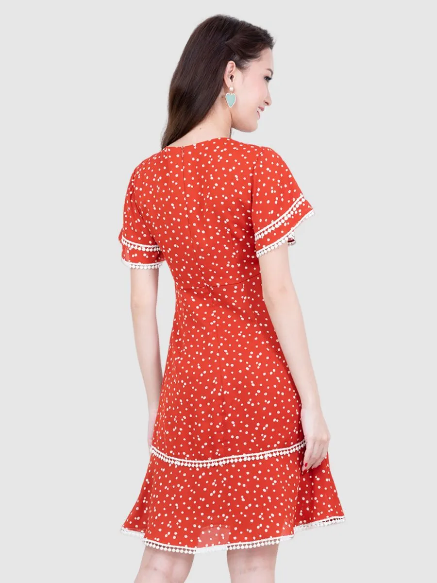 AMILA Women Dress Chiffon Dobby Orange AMILA Women Dress Chiffon Dobby Orange