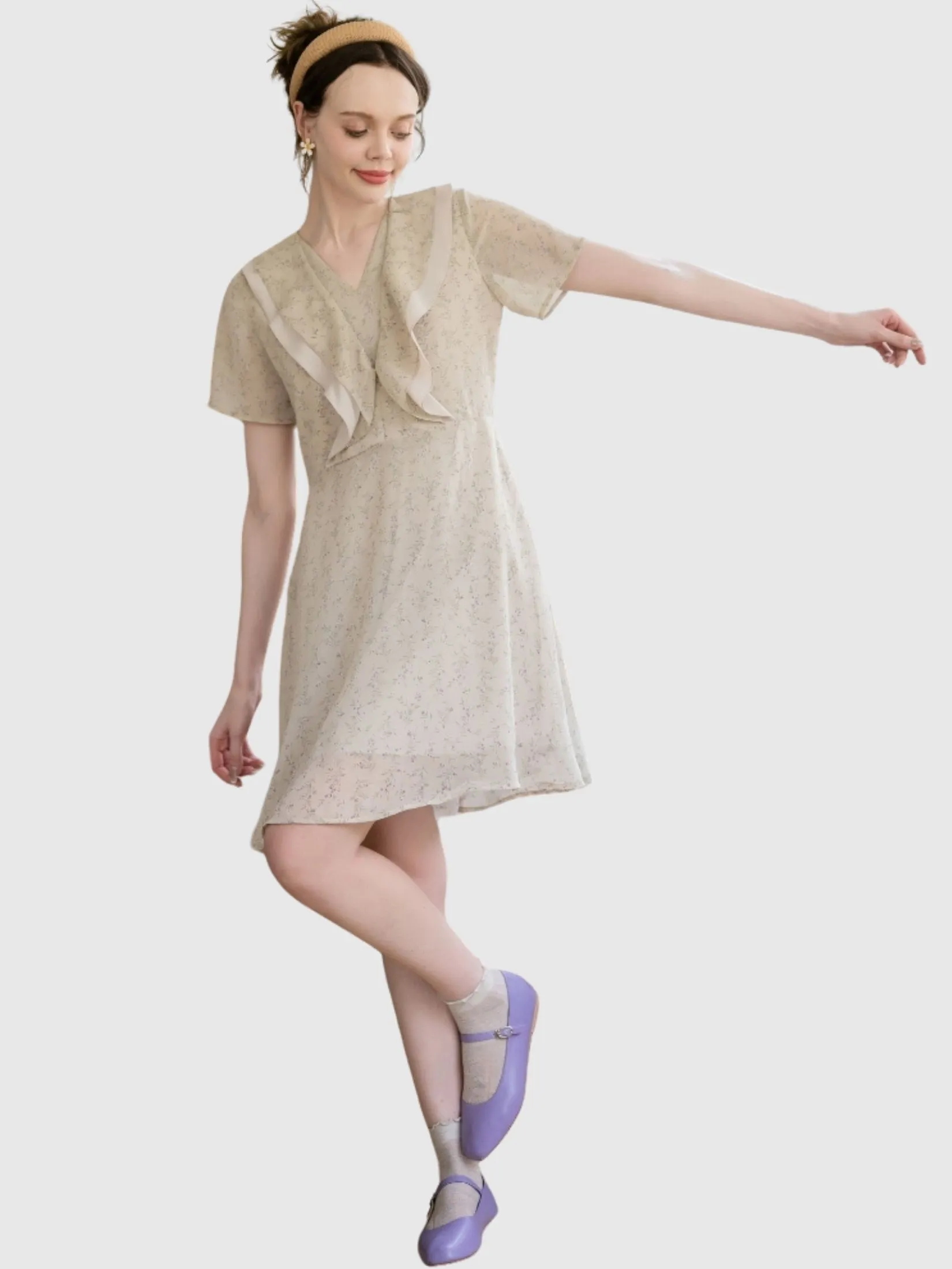 AMILA Women Dress Short Sleeves Chiffon Angora Light Grey AMILA Women Dress Short Sleeves Chiffon Angora Light Grey