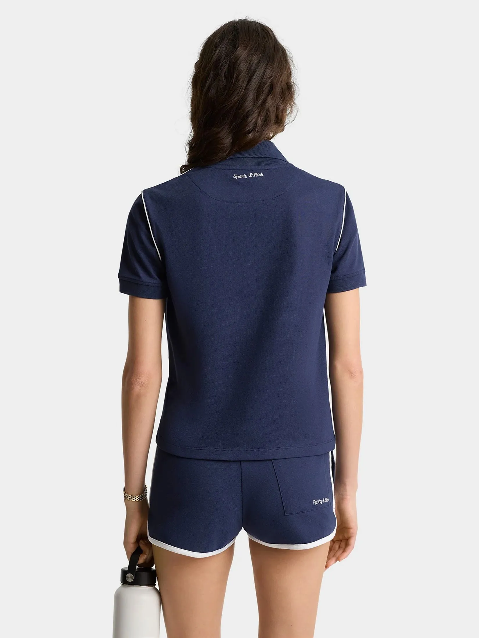 SPORTY & RICH Unisex Polo Eden Crest Embroidered Pique SPORTY & RICH Unisex Polo Eden Crest Embroidered Pique