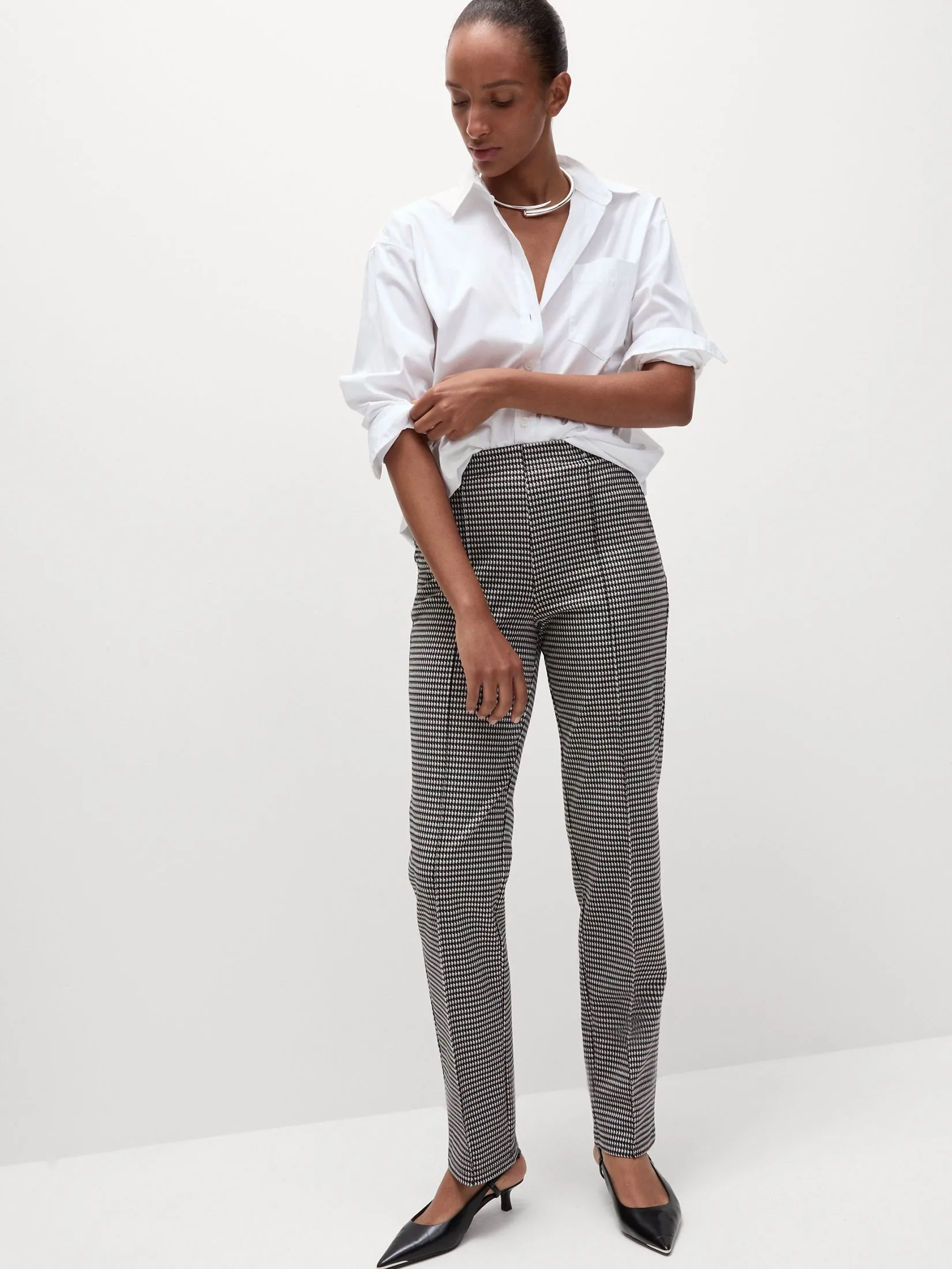 MARKS & SPENCER Women Trousers Twill Checked Straight Leg Brown Mix MARKS & SPENCER Women Trousers Twill Checked Straight Leg Brown Mix